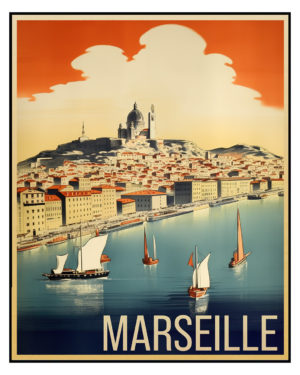 Affiche Poster Vintage de Marseille Vieux-Port Bonne-Mère Basilique