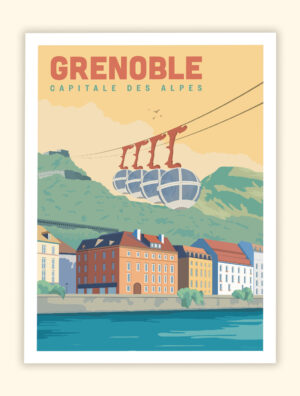 Tableau Affiche Poster Grenoble Capitale des Alpes Dauphiné